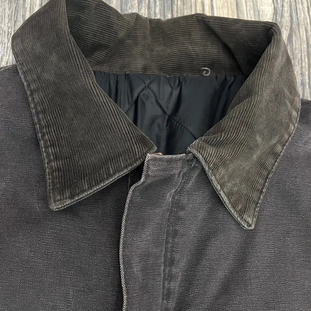🔥🔥 Vintage CARHARTT Quilted Lined Black Canvas Work Arctic Chore Jacket 2XL‎